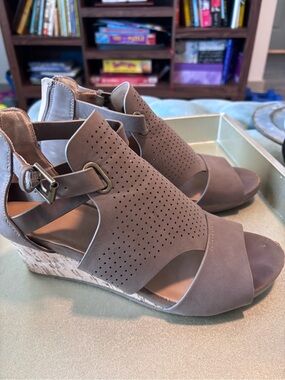 Target Taupe Perforated Wedge Sandals with Buckle Detail